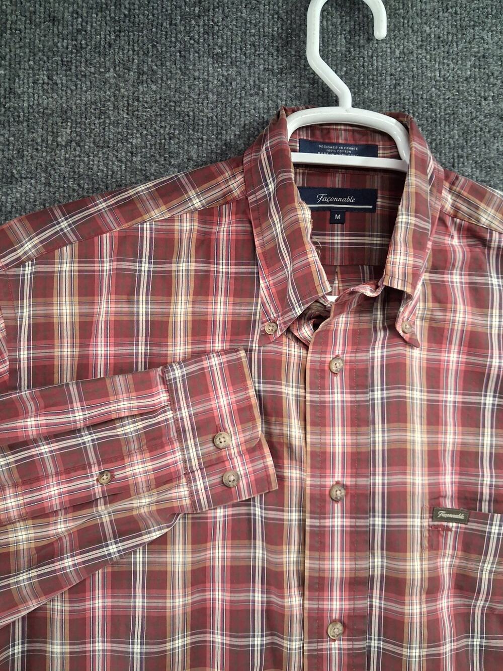 Faconnable Shirt Mens Medium Red Plaid Vintage Button Down Long Sleeve